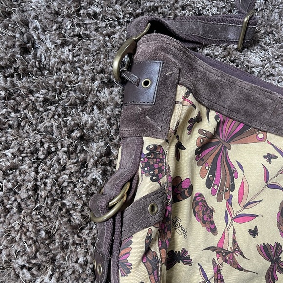 Lucky Brand X-Large Runaway Carryall Canvas Suede Leather Hobo Bucket Bag - Picture 5 of 10